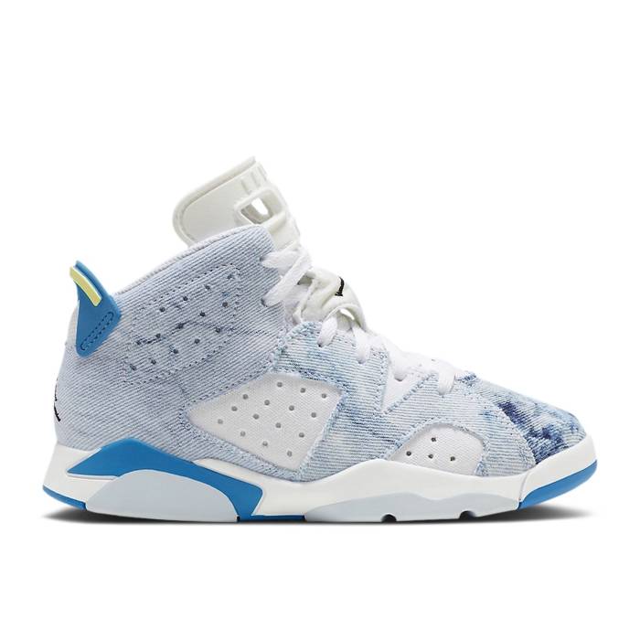ナイキ　エアジョーダン Air Jordan 【 Jordan 6 Retro Ps 'Washed Denim 2022' Youth White/Dutch Blue/Citron/Black 】 レトロ デニム ジュニア キッズ 白色 ホワイト 青色 ブルー 黒色 ブラック｜スニケス