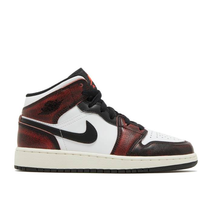 ナイキ エアジョーダン Air Jordan 【 Jordan 1 Mid Se ガウス \u0027Wear-Away\u0027 Youth Black/White/Sail/Infrared 23 】 ミッド 御坊っちゃん キッズ 黒いこと 黒いこと 白いこと 白いこと