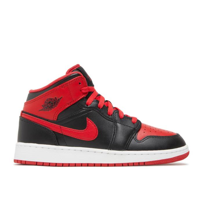 ナイキ エアジョーダン Air Jordan 【 Jordan 1 Mid Gs 'Alternate Bred' Youth Black/Fire Red/White 】 ミッド ジュニア キッズ 黒色 ブラック ファイア Red 赤・レッド 白色 ホワイト|スニケス