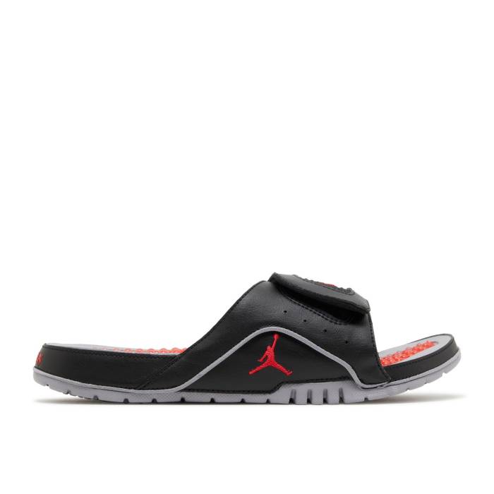 ナイキ エアジョーダン Air Jordan 【 Jordan Hydro 4 Retro Slide \u0027Black Cement\u0027 Men Black/Cement Grey/Fire Red 】 Hydro ハイドロ レトロ Slide サンダル メンズ 黒いこと 黒いこと 薄墨色・シメント 薄墨色 薄墨色 火の手