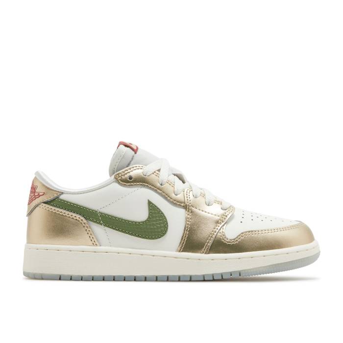 ナイキ エアジョーダン Air Jordan 【 Jordan 1 Retro Low Og ガウス \u0027Year Of The Dragon\u0027 Youth Sail/Oil Green/Metallic Gold Grain/Saturn Gold/Cedar 】 レトロ 御坊っちゃん キッズ green 緑・緑であること ゴールド