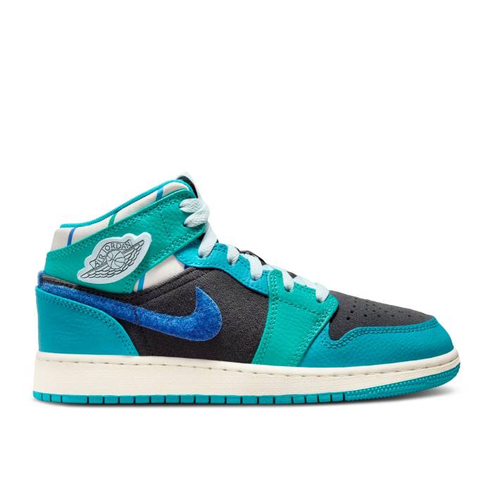 ナイキ　エアジョーダン Air Jordan 【 Jordan 1 Mid Gs 'Inspired By The Greatest' Youth Anthracite/Glacier Blue/Aquatone 】 ミッド ジュニア キッズ 青色 ブルー｜スニケス