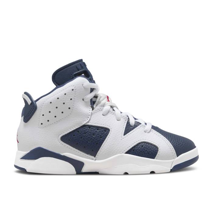 ナイキ エアジョーダン Air Jordan 【 Jordan 6 Retro Ps \u0027Olympic\u0027 2024 Youth White/Varsity Red/Midnight Navy 】 レトロ 御坊っちゃん キッズ 白いこと 白いこと Red 赤・赤いこと 紺色 米国海軍