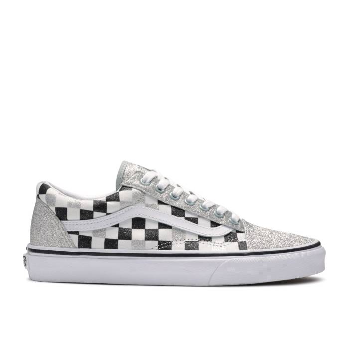 ヴァンズ Vans 【 Old Skool \u0027Glitter Checkerboard\u0027 Men Silver/True White/Black 】 メンズ Silver しろがね色・しろがね色 白いこと 白いこと 黒いこと 黒いこと
