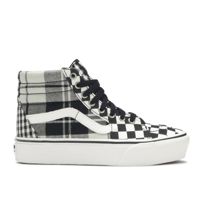 ヴァンズ Vans 【 Sk8-Hi Platform \u0027Plaid Checkerboard\u0027 Men Black/White 】 滑るご機嫌 メンズ 黒いこと 黒いこと 白いこと 白いこと