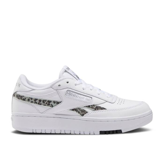 リーボック Reebok 【 Wmns Club C Double \u0027Cheetah Print\u0027 Women White/Silver Metallic/Black 】 野球クラブ レディース 白いこと 白いこと Silver しろがね色・しろがね色 黒いこと 黒いこと レディース靴-スニーカー