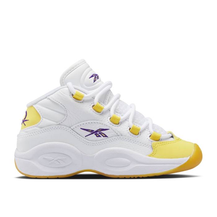 リーボック Reebok 【 Question Mid Little Kid 'Yellow Toe' Youth White/Yellow Thread/Ultra Violet 】 Question クエスチョン ミッド ジュニア キッズ 白色 ホワイト yellow 黄色・イエロー ultra ウルトラ 紫・バイオレ