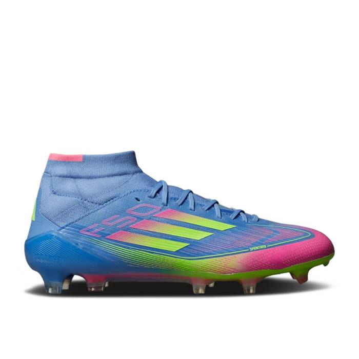 アディダス Adidas 【 Wmns Adizero F50 Elite Mid Fg \u0027Celestial Victory Pack\u0027 Women Blue Fusion/Lucid Lemon/Lucid Pink 】 アディゼロ エリート ミッド Victory 制覇 レディース 青碧 青碧 Fusion 核融合反応 pink