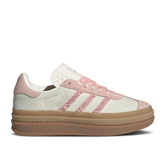アディダス Adidas 【 Wmns Gazelle Bold \u0027Pink Ruffle Lace\u0027 Women Ivory/Sandy Pink/Off White 】 ガゼル レディース 象牙色 pink サクラ色 白いこと 白いこと