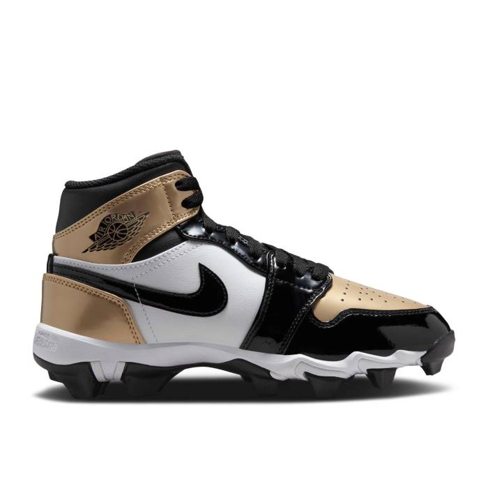 ナイキ エアジョーダン Air Jordan 【 Jordan 1 Mid Cleat ガウス \u0027Gold Toe\u0027 Youth Metallic Gold/Black/White 】 ミッド お坊っちゃん キッズ ゴールド 黒いこと 黒いこと 白いこと 白いこと