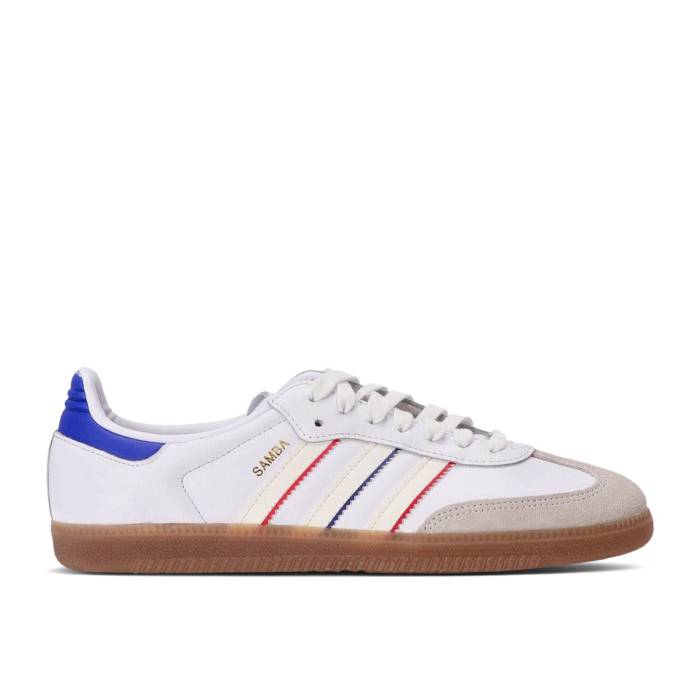 アディダス Adidas 【 Olympique Lyonnais X Samba Home Kit Men Footwear White/Lucid Blue/Pure Ruby 】 サンバ メンズ 白色 ホワイト 青色 ブルー ピュア