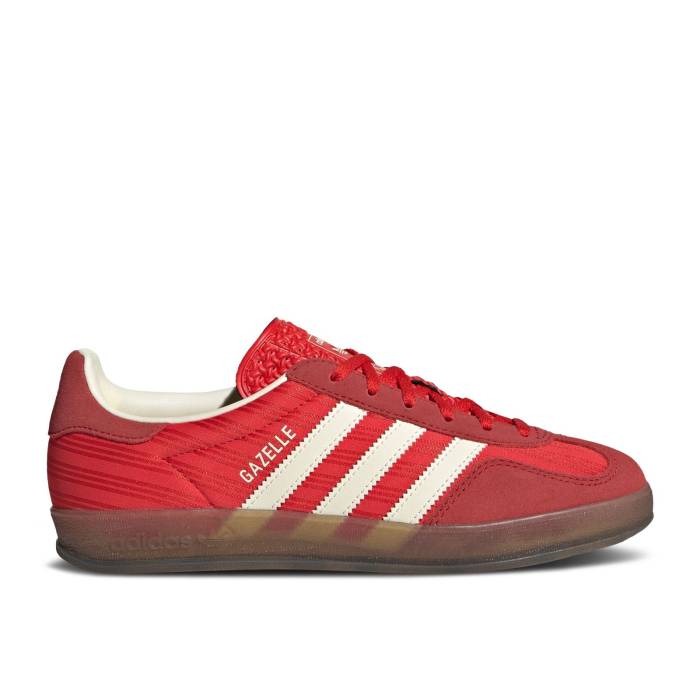 アディダス Adidas 【 Wmns Gazelle Indoor \u0027Red Pinstripe Satin\u0027 Women Red/Better Scarlet/Cream White 】 ガゼル レディース Red 赤・赤いこと 皮膚軟化剤 白いこと 白いこと