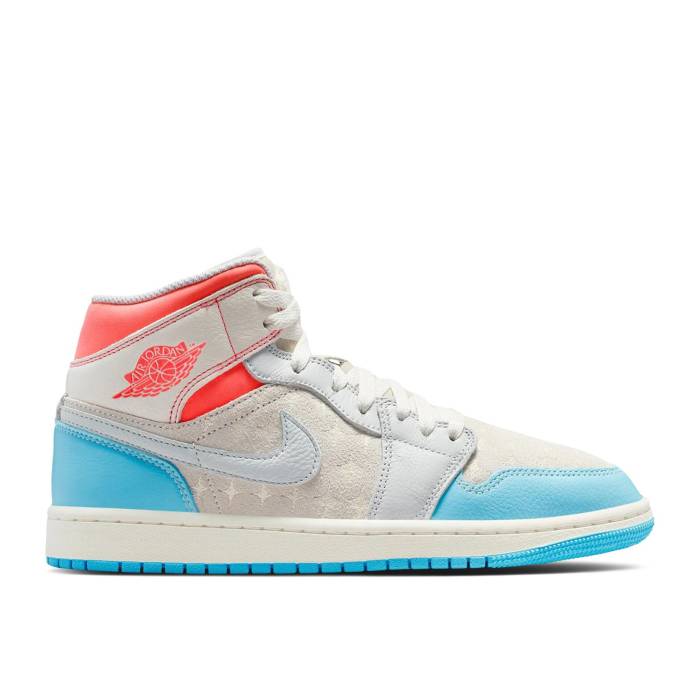 ナイキ エアジョーダン Air Jordan 【 Wmns Jordan 1 Mid \u0027Sail Hot Lava Blue Chill\u0027 Women Sail/Hot Lava/Muslin/Blue Chill 】 ミッド 青み 青色 レディース 青み 青色