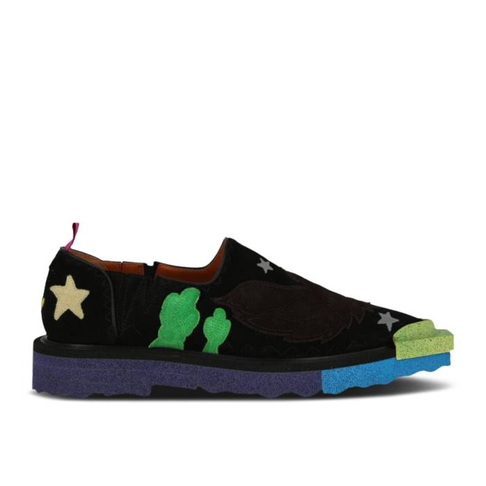 象牙色 Off-White 【 Sponge Platform Loafer \u0027Texan Black Green\u0027 Men Black/Green 】 置き目毛皮 シューズ 黒いこと 黒いこと メンズ 黒いこと 黒いこと green 緑・緑であること