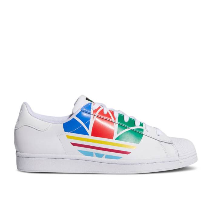アディダス Adidas 【 Superstar Pure \u0027Colorful Trefoil - Cloud White\u0027 Men Cloud White/Red/Blue 】 Superstar はやりっ児 純然たる トレフォイル メンズ 白いこと 白いこと Red 赤・赤いこと 青み 青色