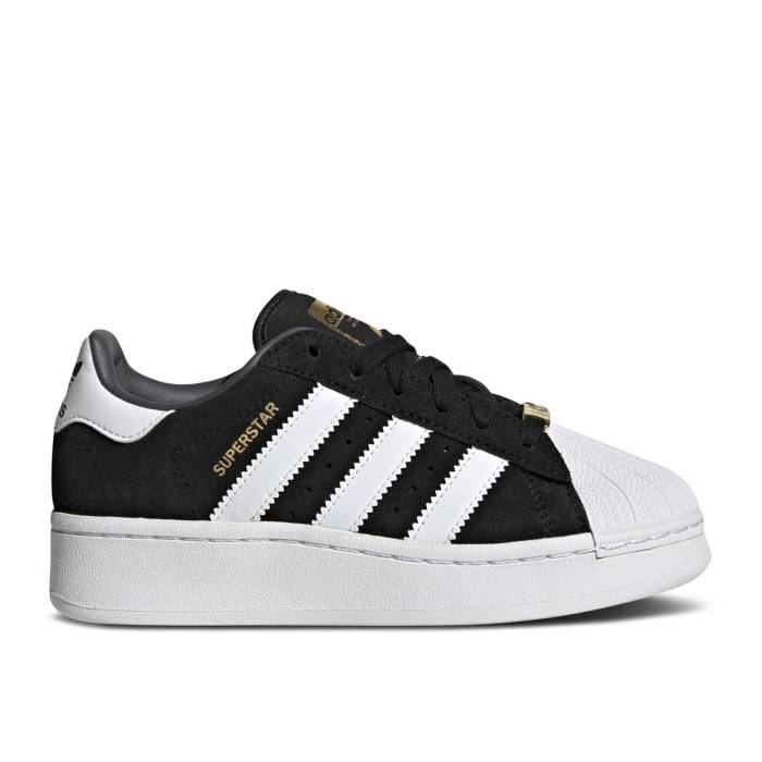 アディダス Adidas 【 Superstar Xlg J 'Black White' Youth Core Black/Cloud White/Grey Five 】 Superstar スーパースター ジュニア キッズ コア 黒色 ブラック 白色 ホワイト 灰色 グレー|スニケス