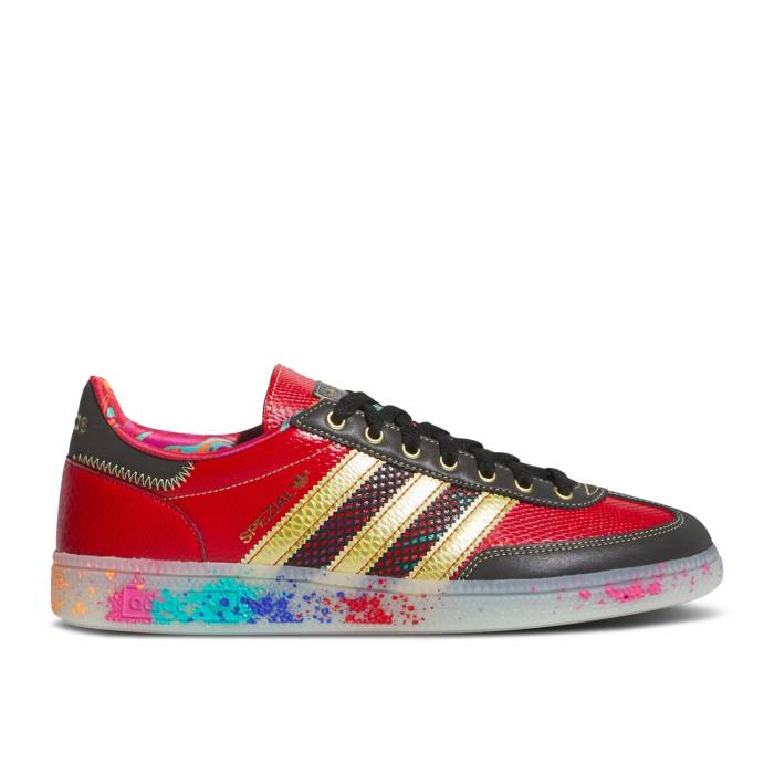 アディダス Adidas 【 S.e.e.d. X Handball Spezial \u0027Scarlet Gold Paint Splatter\u0027 Men Better Scarlet/Gold Metallic/Core Black 】 ハンドボール スペシアル ゴールド メンズ ゴールド 中核グループ 黒いこと 黒いこと