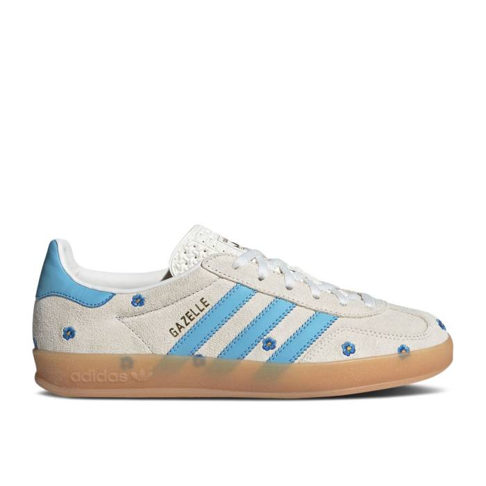 アディダス Adidas 【 Wmns Gazelle Indoor \u0027Light Blue Floral Embroidery\u0027 Women Beige/Cloud White/Light Blue/Gum 】 ガゼル 青碧 青碧 レディース ベージュ 白いこと 白いこと 青碧 青碧
