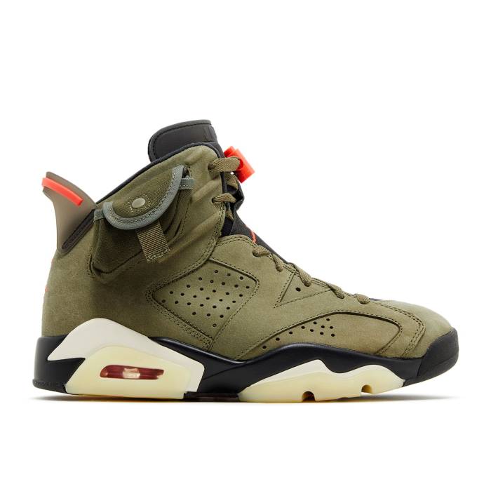 ナイキ エアジョーダン Air Jordan 【 Travis Scott X Jordan 6 Retro \u0027Olive\u0027 Men Medium Olive/Black-Sail-University Red 】 レトロ メンズ olive オリーブ Red 赤・赤いこと 靴-メンズ靴