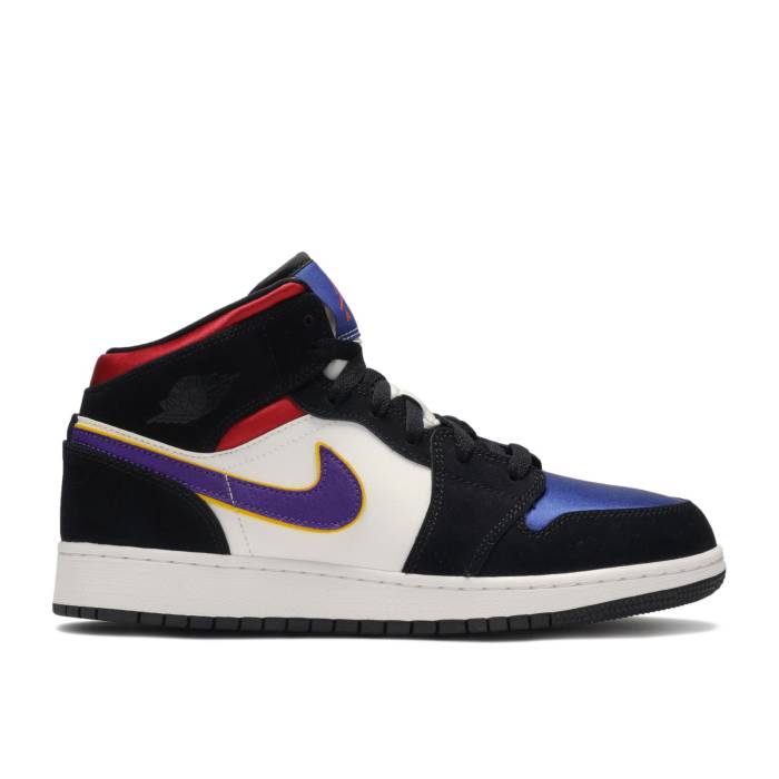 ナイキ エアジョーダン Air Jordan 【 Jordan 1 Mid Se Gs Rivals Youth Black/Field Purple-White-Gym Red-Rush Blue-Amarillo 】 ミッド ジュニア キッズ 黒色 ブラック Field フィールド