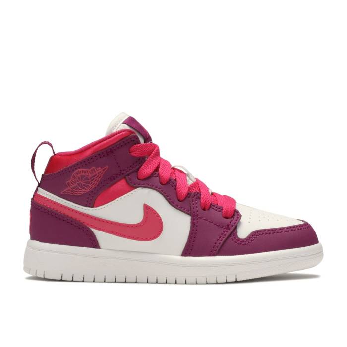 ナイキ　エアジョーダン Air Jordan 【 Jordan 1 Mid Ps 'True Berry Rush Pink' Youth True Berry/Rush Pink/White 】 ミッド rush ラッシュ ジュニア キッズ rush ラッシュ pink ピンク 白色 ホワイト｜スニケス