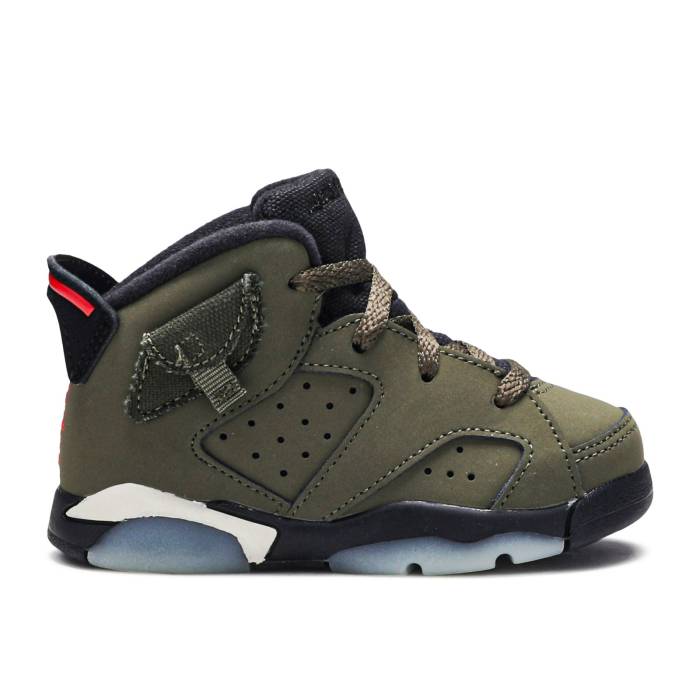 ナイキ エアジョーダン Air Jordan 【 Travis Scott X Jordan 6 Retro Td \u0027Olive\u0027 Infant Medium Olive/Black/Sail/Univeristy Red 】 レトロ もの言う花 olive オリーブ 黒いこと 黒いこと Red 赤・赤いこと