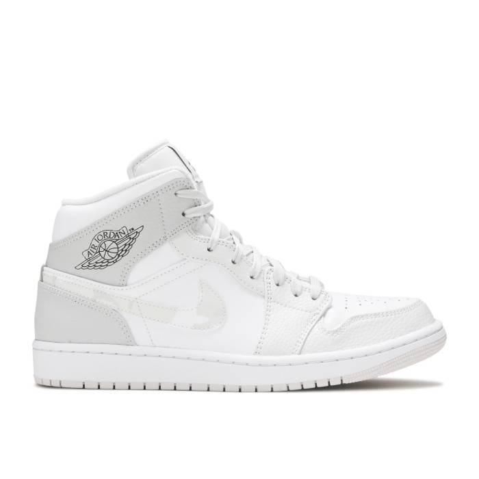 ナイキ エアジョーダン Air Jordan 【 Jordan 1 Mid \u0027Swoosh Logo - Grey Camo\u0027 Men White/Photon Dust/Grey Fog 】 ミッド ロゴタイプ 薄墨色 薄墨色 メンズ 白いこと 白いこと 薄墨色 薄墨色