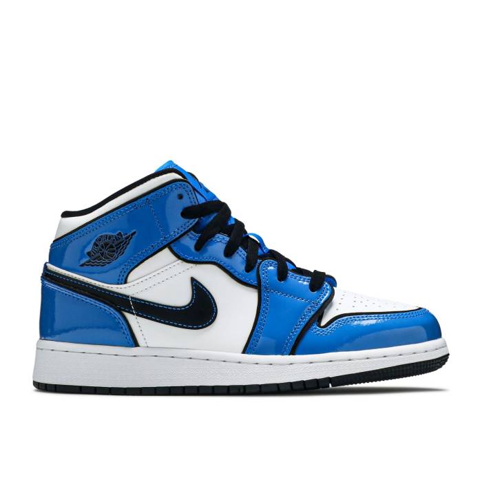ナイキ　エアジョーダン Air Jordan 【 Jordan 1 Mid Se Gs 'Signal Blue' Youth Signal Blue/White/Black 】 ミッド ジュニア キッズ 青色 ブルー 白色 ホワイト 黒色 ブラック｜スニケス
