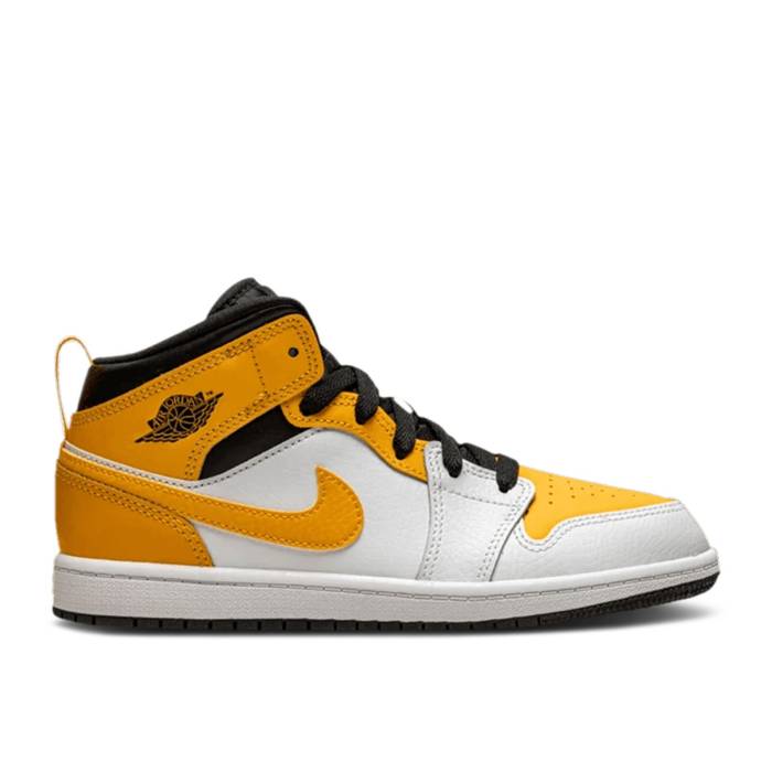 ナイキ エアジョーダン Air Jordan 【 Jordan 1 Mid Ps \u0027University Gold\u0027 Youth White/Black/University Gold 】 ミッド 御坊っちゃん キッズ 白いこと 白いこと 黒いこと 黒いこと ゴールド
