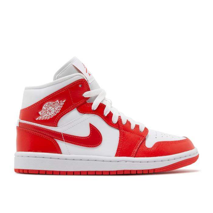 ナイキ エアジョーダン Air Jordan 【 Wmns Jordan 1 Mid \u0027Habanero Red\u0027 Women White/White/Habanero Red 】 ミッド レディース 白いこと 白いこと Red 赤・赤いこと