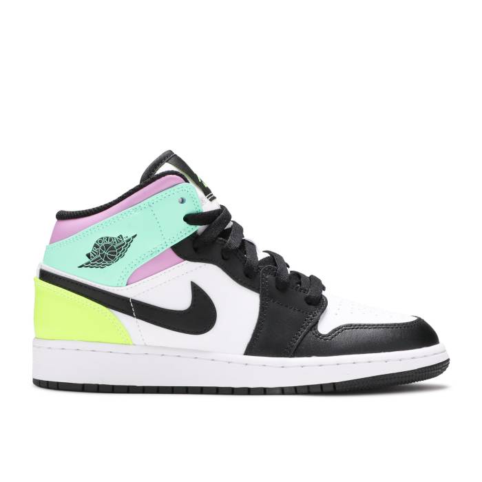 ナイキ エアジョーダン Air Jordan 【 Jordan 1 Mid ガウス \u0027Pastel\u0027 Youth White/Volt/Green Glow/Black 】 ミッド 御坊っちゃん キッズ 白いこと 白いこと green 緑・緑であること 黒いこと 黒いこと