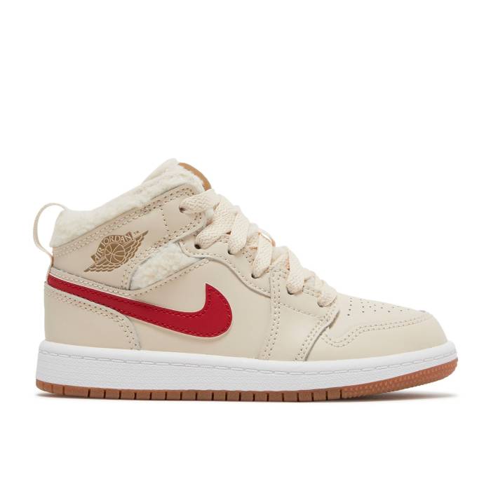 ナイキ エアジョーダン Air Jordan 【 Jordan 1 Mid Utility Ps \u0027Fleece\u0027 Youth Pearl White/Dark Driftwood/Pink Salt/Racer Blue 】 ミッド 御坊っちゃん キッズ パール 白いこと 白いこと pink さくら色 青味 青色 キッズファッション-靴-キッズ・ベビー・マタニティ