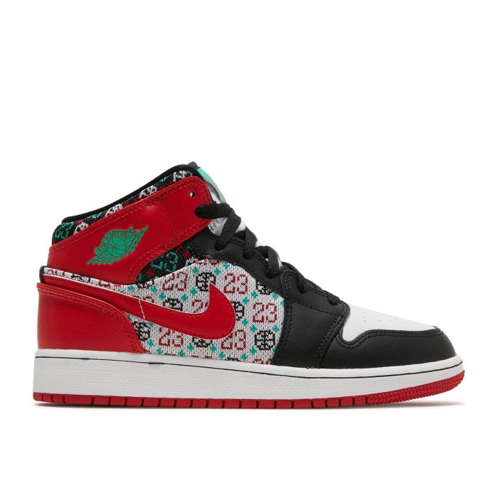 ナイキ エアジョーダン Air Jordan 【 Jordan 1 Mid Se ガウス \u0027Ugly Christmas Sweater\u0027 Youth White/Black/Roma Green/University Red 】 ミッド クリスマス 御坊っちゃん キッズ 白いこと 白いこと 黒いこと 黒いこと 永遠の都 green 緑・グ