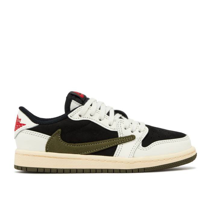 ナイキ　エアジョーダン Air Jordan 【 Travis Scott X Jordan 1 Retro Low Og Sp Ps 'Olive' Youth Sail/University Red/Black/Medium Olive 】 レトロ ジュニア キッズ Red 赤・レッド 黒色 ブラック olive オリーブ
