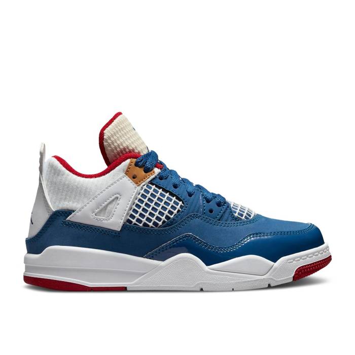 ナイキ エアジョーダン Air Jordan 【 Jordan 4 Retro Ps \u0027Messy Room\u0027 Youth French Blue/White/Gym Red/Pearl White/Chutney/Altitude Green 】 レトロ 御坊っちゃん キッズ 青味 青み 白いこと 白いこと Red 赤・赤いこと パール gree