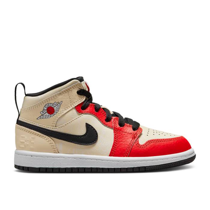 ナイキ エアジョーダン Air Jordan 【 Jordan 1 Mid Ss Ps Dunk Contest Youth Muslin/Black/White/Chile Red 】 ミッド ジュニア キッズ 黒色 ブラック 白色 ホワイト Red 赤・レッド