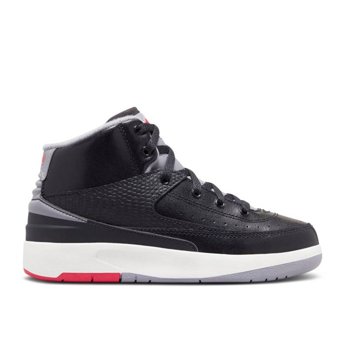 ナイキ エアジョーダン Air Jordan 【 Jordan 2 Retro Ps \u0027Black Cement\u0027 Youth Black/Cement Grey/Fire Red/Sail 】 レトロ 御坊っちゃん キッズ 黒いこと 黒いこと 薄墨色・シメント 薄墨色 薄墨色 火の手 Red 赤・赤いこと