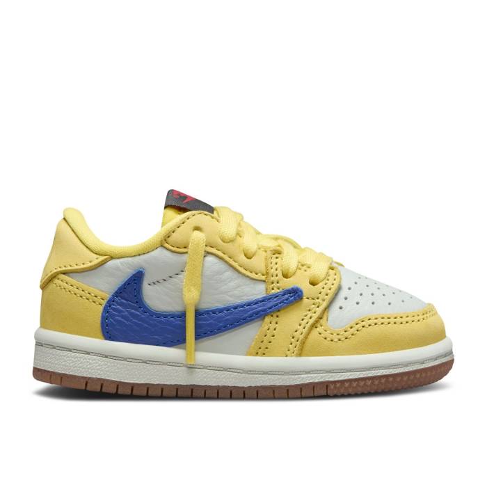 ナイキ　エアジョーダン Air Jordan 【 Travis Scott X Jordan 1 Retro Low Og Sp Td 'Canary' Infant Canary/Racer Blue/Light Silver/Gum Medium Brown 】 レトロ ベビー 青色 ブルー Silver 銀色・シルバー 茶色 ブラウン