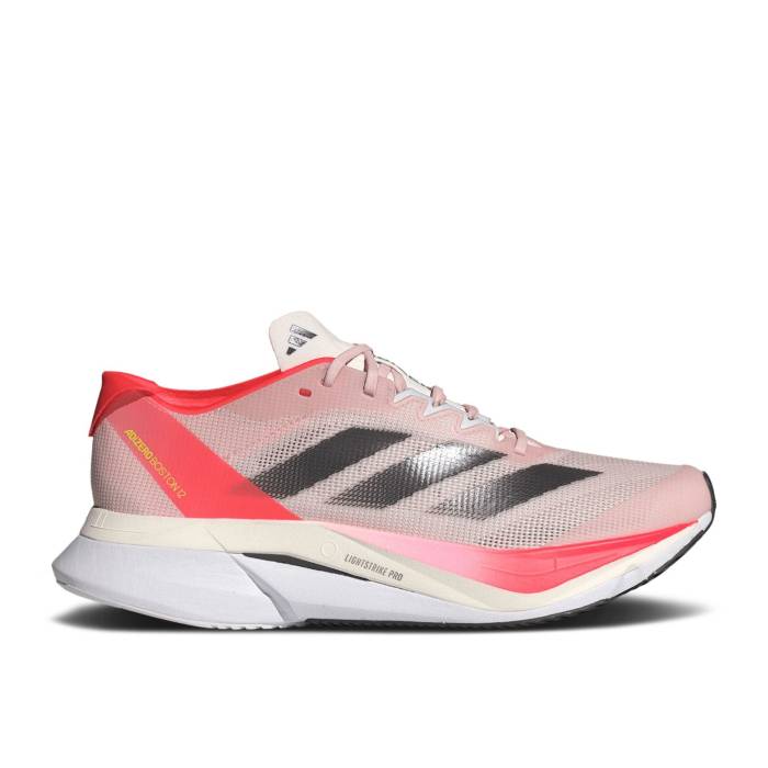 アディダス Adidas 【 Wmns Adizero Boston 12 \u0027Sandy Pink Aurora Metallic\u0027 Women Sandy Pink/Aurora Metallic/Solar Red 】 アディゼロ 豆の町 pink サクラ色 レディース pink サクラ色 Red 赤・赤いこと