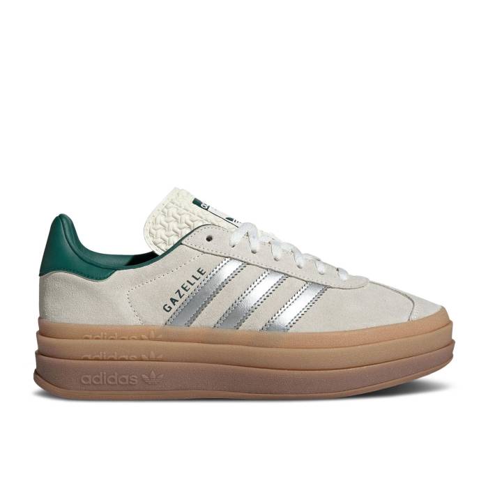 アディダス Adidas 【 Wmns Gazelle Bold \u0027Off White Silver Metallic Green\u0027 Women Off White/Silver Metallic/Collegiate Green 】 ガゼル 白いこと 白いこと Silver しろがね色・しろがね色 レディース 白いこと 白いこと Silver しろがね色・しろがね色