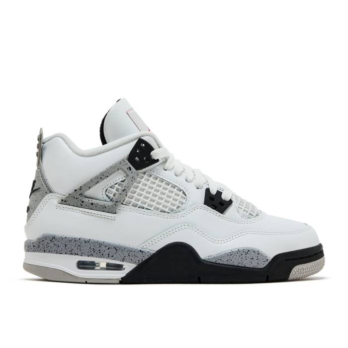 ナイキ エアジョーダン Air Jordan 【 Jordan 4 Retro Og ガウス \u0027White Cement\u0027 2025 Youth White/Tech Grey/Black/Fire Red 】 レトロ お坊っちゃん キッズ 白いこと 白いこと テック 薄墨色 薄墨色 黒いこと 黒いこと 火の手 Red 赤・