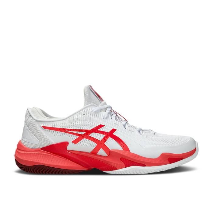 アシックス Asics 【 Court Ff 3 Novak Clay \u0027White Electric Red\u0027 Men White/Electric Red 】 厚地の外套 メンズ 白いこと 白いこと Red 赤・赤いこと