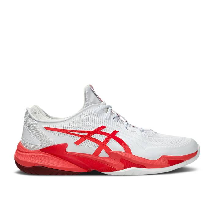 アシックス Asics 【 Court Ff 3 Novak \u0027White Electric Red\u0027 Men White/Electric Red 】 厚地の外套 メンズ 白いこと 白いこと Red 赤・赤いこと