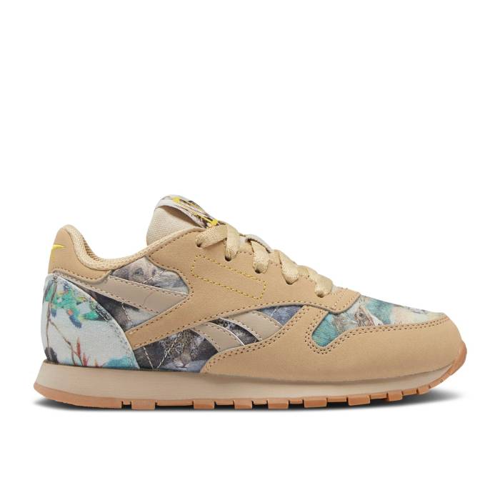 リーボック Reebok 【 National Geographic X Classics Leather Little Kid 'Animal Print' Youth Utility Beige/Parchment/Soft Camel 】 レザー キッズ ベビー マタニティ キッズファッション 靴 その他 ジュニア キッズ ベー画像