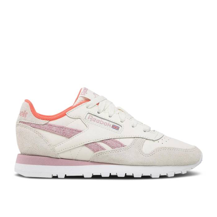 リーボック Reebok 【 Wmns Classic Leather \u0027Chalk Infused Lilac\u0027 Women Chalk/Infused Lilac/Footwear White 】 古典派音楽 なめし革 レディース 白いこと 白いこと