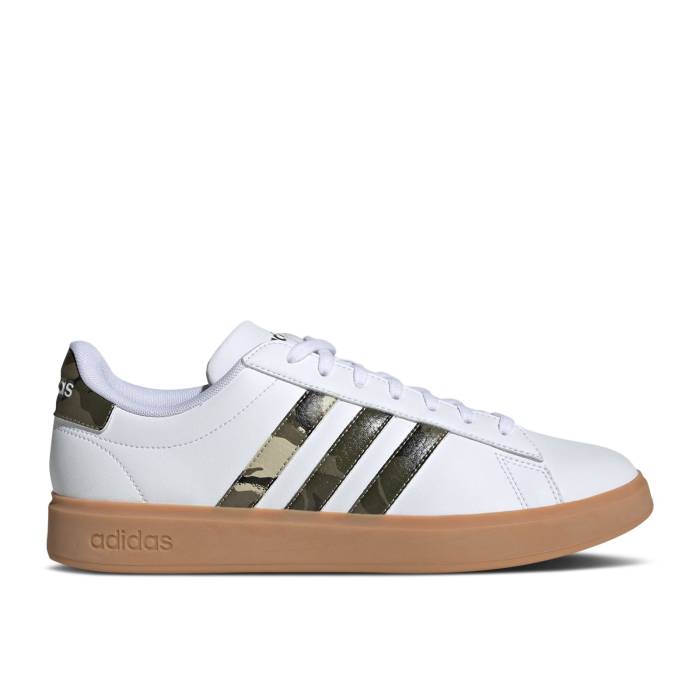 アディダス Adidas 【 Grand Court 2.0 \u0027White Camo Gum\u0027 Men Cloud White/Olive Strata/Putty Grey 】 地びた 厚地の外套 間鴨柄 メンズ 白いこと 白いこと olive オリーブ 薄墨色 薄墨色