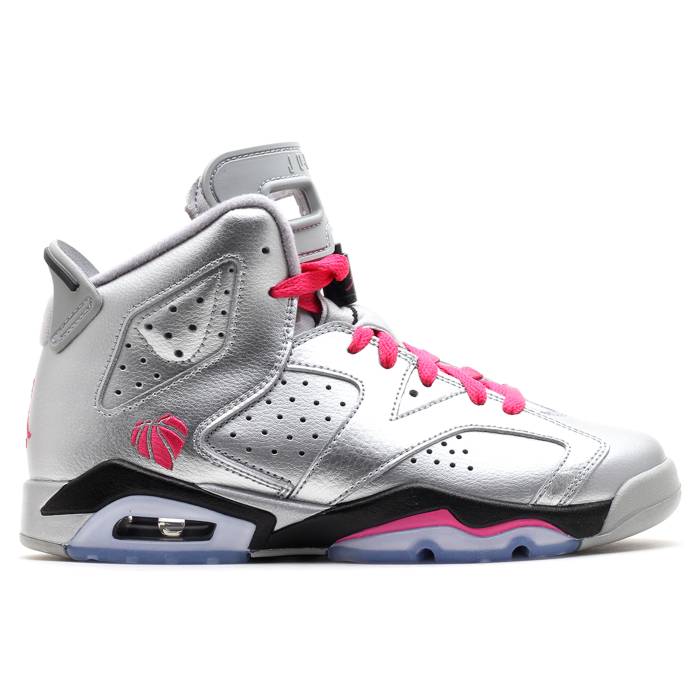 ナイキ エアジョーダン Air Jordan 【 Jordan 6 Retro Gg \u0027Valentines Day\u0027 Youth Metallic Silver/Vivid Pink-Black 】 レトロ お坊っちゃん キッズ Silver しろがね色・しろがね色