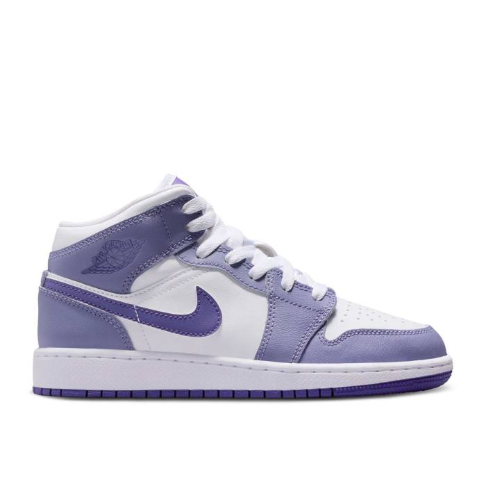 ナイキ エアジョーダン Air Jordan 【 Jordan 1 Mid ガウス \u0027Dusty Amethyst\u0027 Youth Dusty Amethyst/White/Court Purple 】 ミッド お坊っちゃん キッズ 白いこと 白いこと 厚地の外套 Purple 紫・パープル