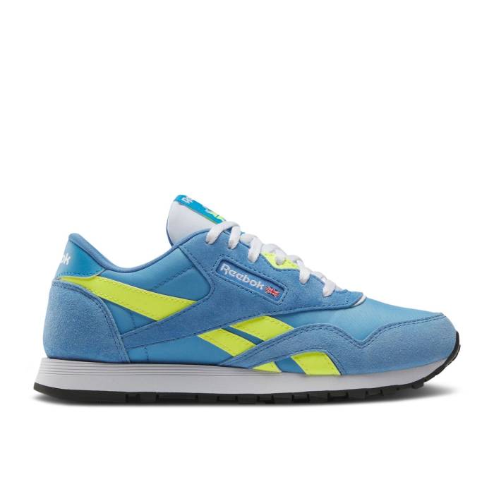 リーボック Reebok 【 Classic Nylon Big Kid \u0027Essential Blue Solar Acid Yellow\u0027 Youth Essential Blue/Solar Acid Yellow/Always Blue 】 古典派音楽 ナイロン 青み 青色 お坊っちゃん キッズ 青み 青色 yellow 黄味がかった・黄色
