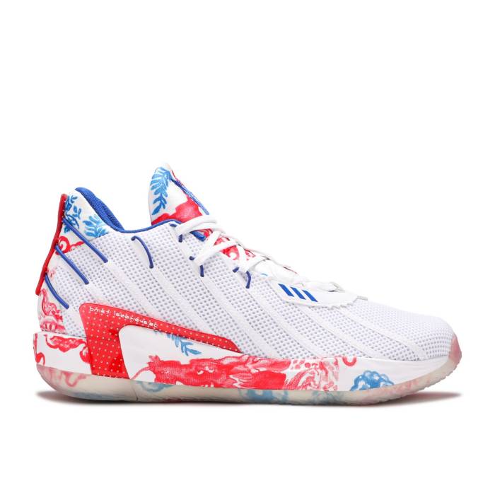 アディダス Adidas 【 Dame 7 'Fine China' Men Cloud White/Royal Blue/Vivid Red 】 メンズ 白色 ホワイト 青色 ブルー Red 赤・レッド